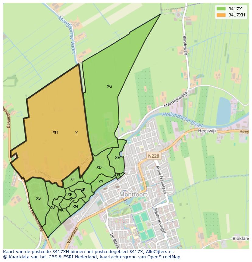 Afbeelding van het postcodegebied 3417 XH op de kaart.