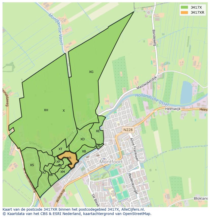 Afbeelding van het postcodegebied 3417 XR op de kaart.