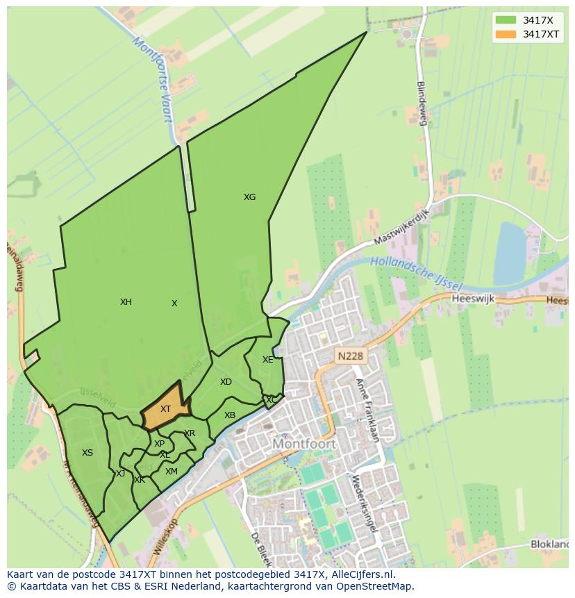 Afbeelding van het postcodegebied 3417 XT op de kaart.