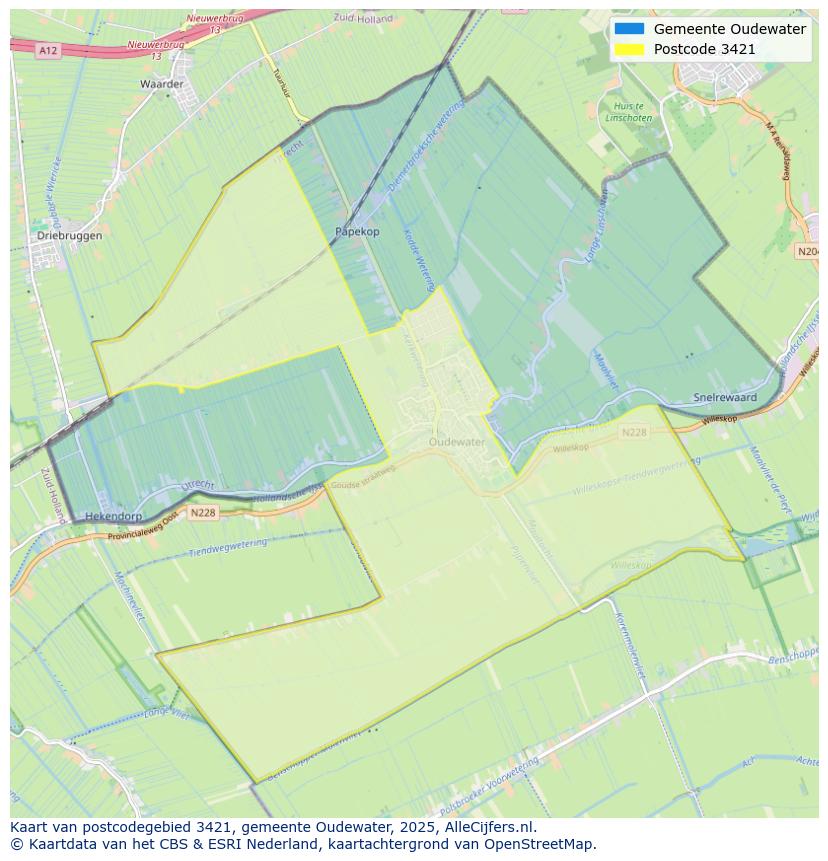 Afbeelding van het postcodegebied 3421 op de kaart.