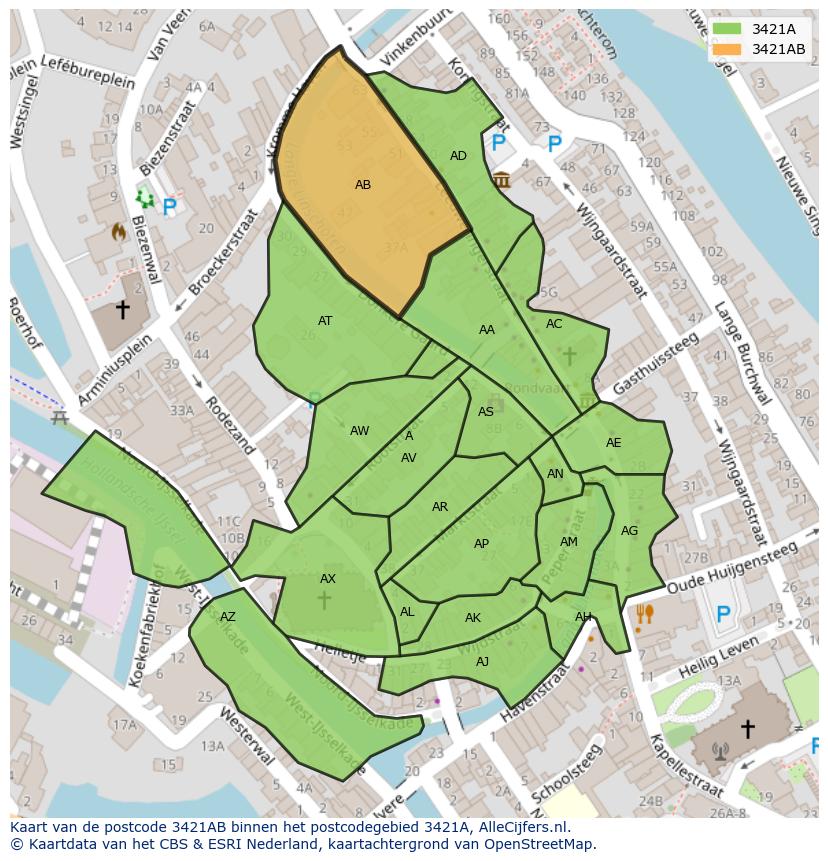 Afbeelding van het postcodegebied 3421 AB op de kaart.