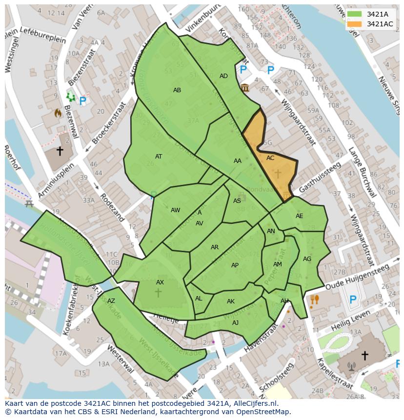 Afbeelding van het postcodegebied 3421 AC op de kaart.