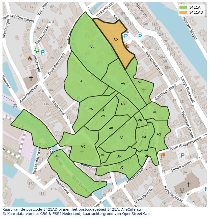 Afbeelding van het postcodegebied 3421 AD op de kaart.