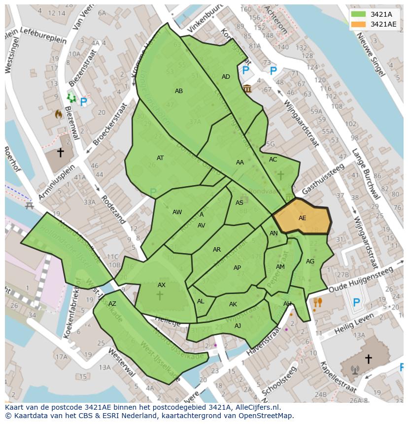 Afbeelding van het postcodegebied 3421 AE op de kaart.