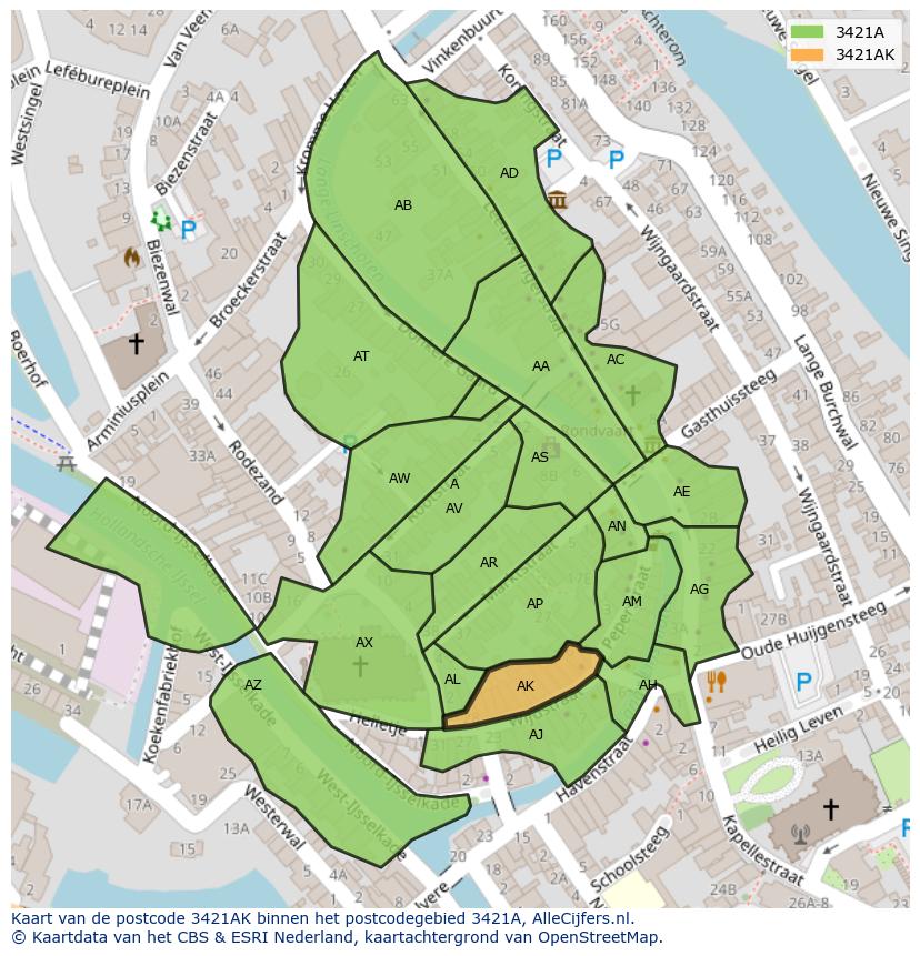 Afbeelding van het postcodegebied 3421 AK op de kaart.