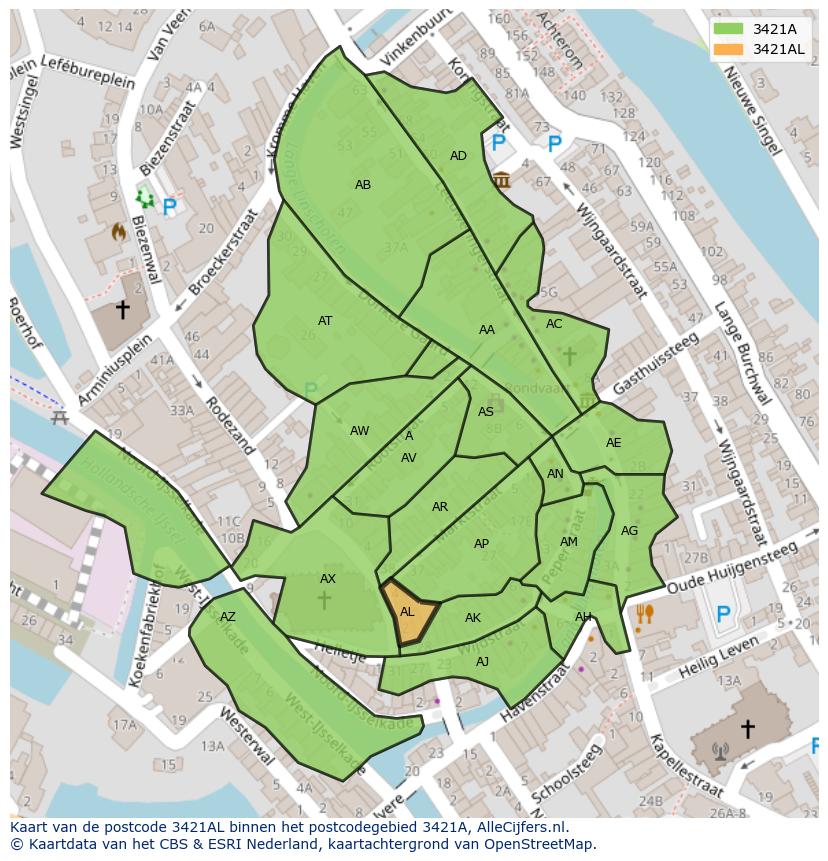 Afbeelding van het postcodegebied 3421 AL op de kaart.