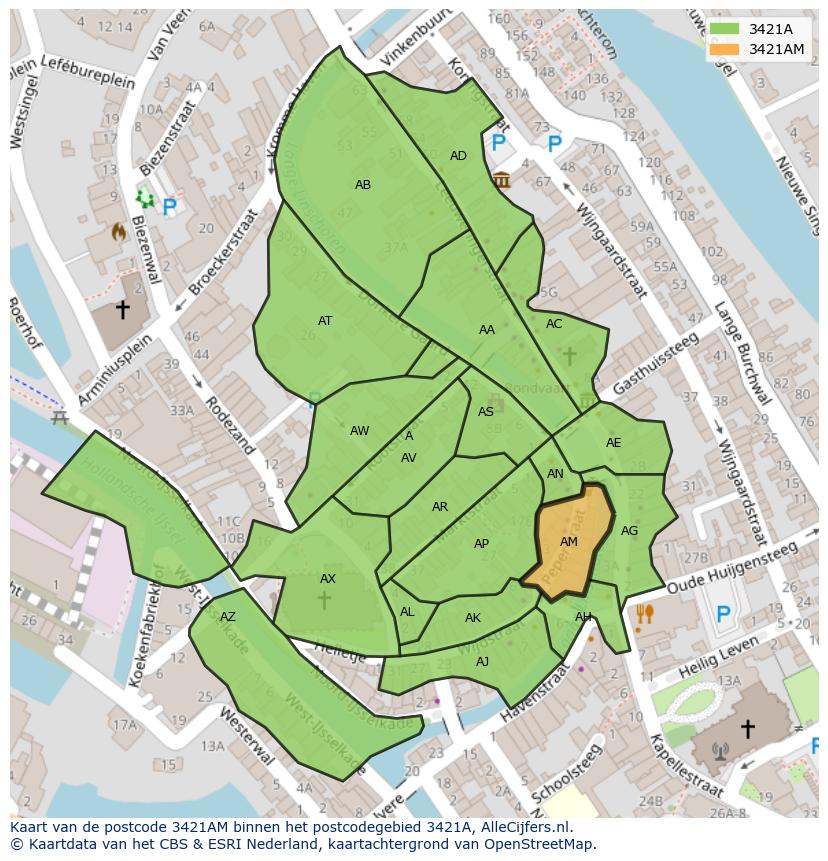 Afbeelding van het postcodegebied 3421 AM op de kaart.