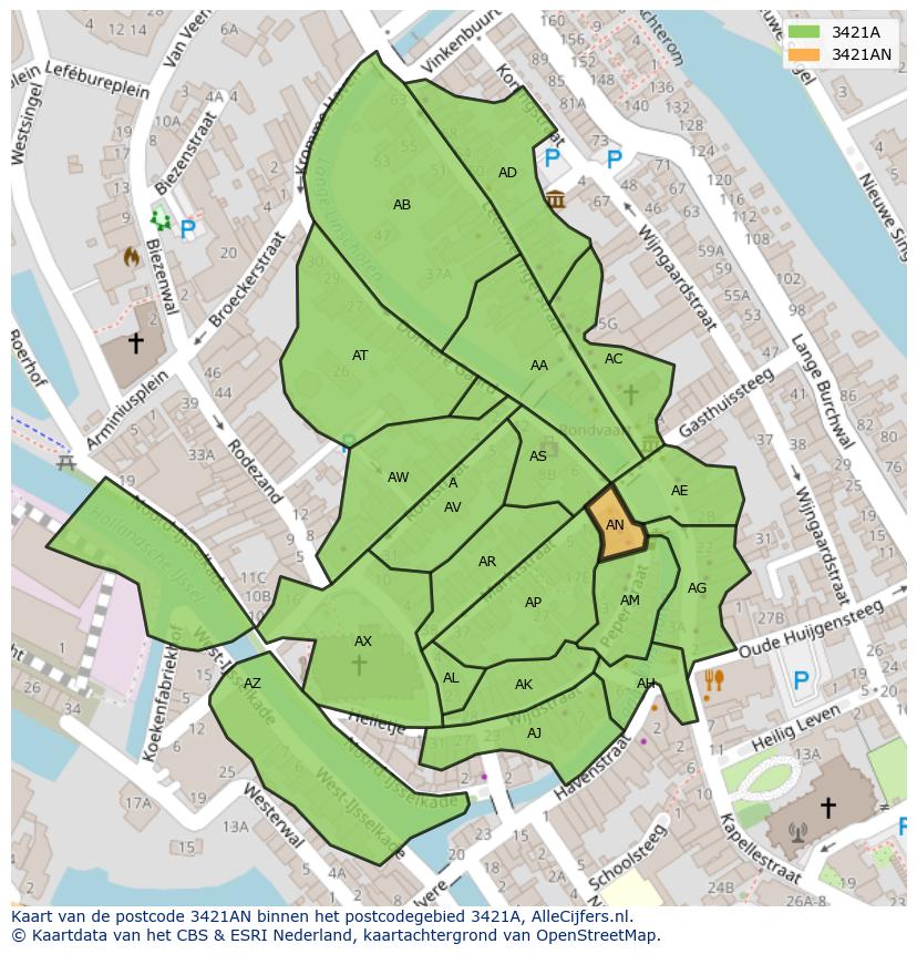 Afbeelding van het postcodegebied 3421 AN op de kaart.