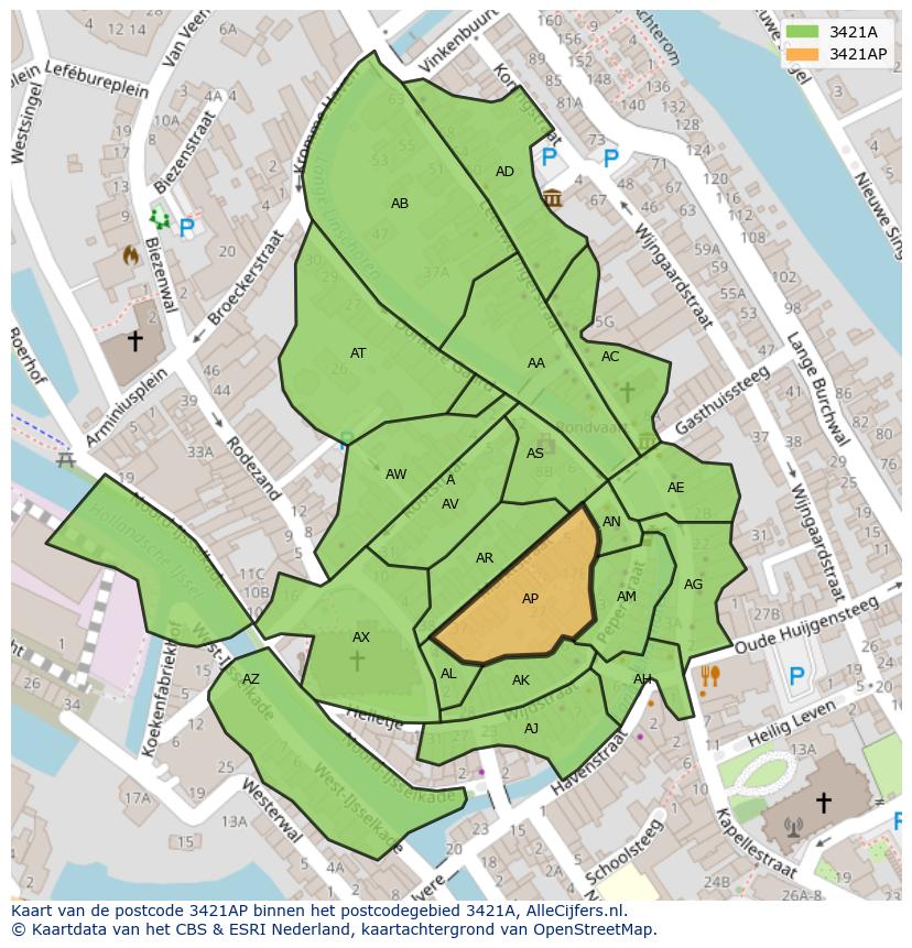 Afbeelding van het postcodegebied 3421 AP op de kaart.