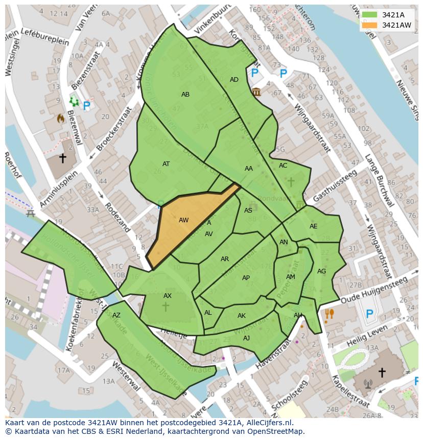 Afbeelding van het postcodegebied 3421 AW op de kaart.