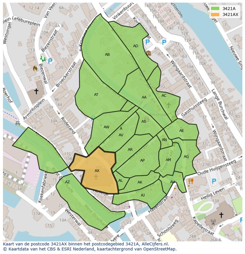 Afbeelding van het postcodegebied 3421 AX op de kaart.