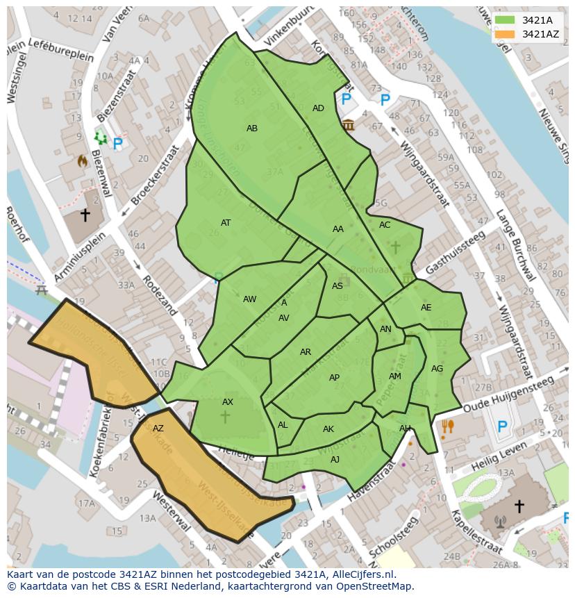 Afbeelding van het postcodegebied 3421 AZ op de kaart.