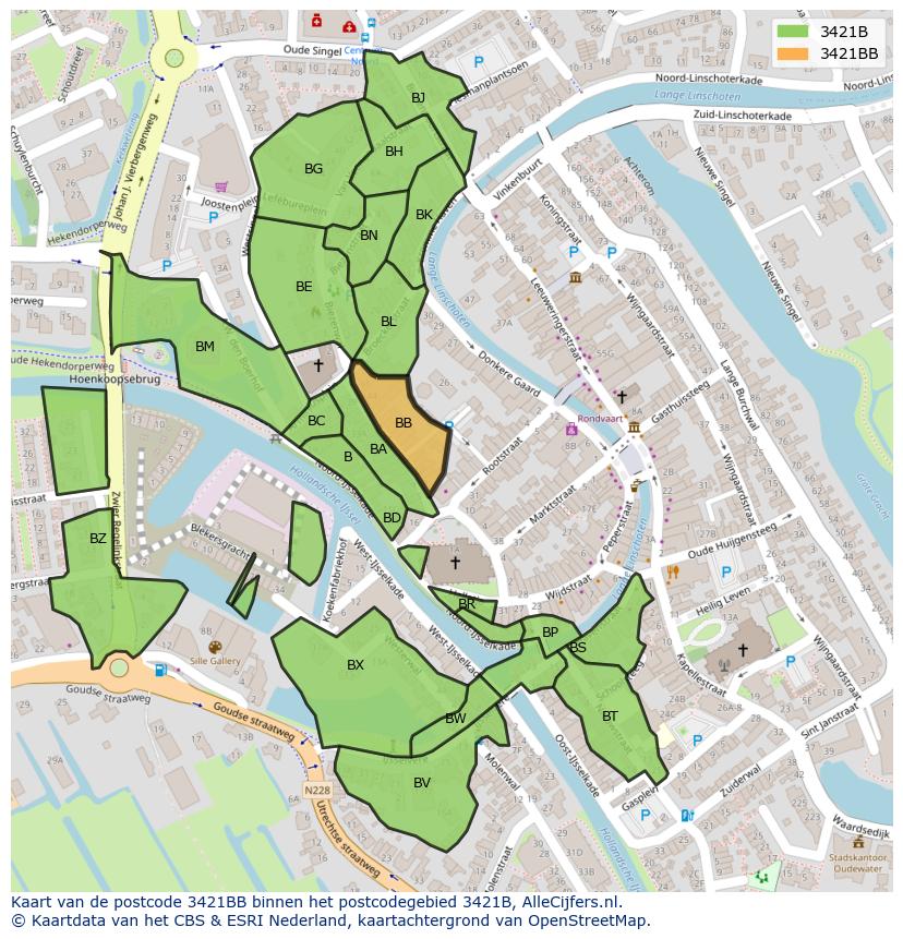 Afbeelding van het postcodegebied 3421 BB op de kaart.