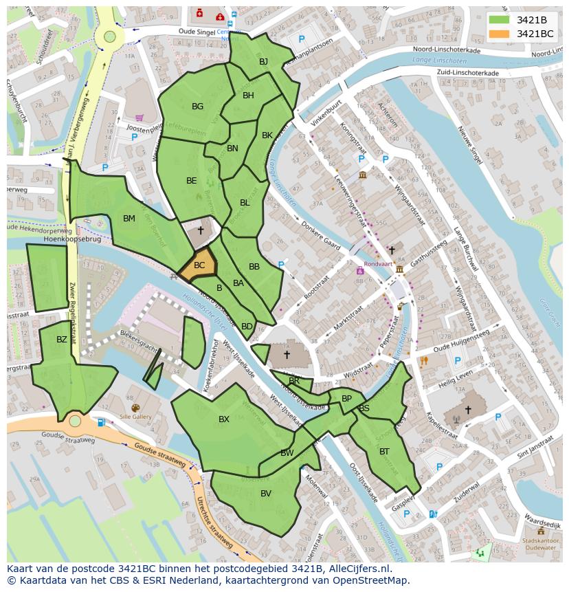 Afbeelding van het postcodegebied 3421 BC op de kaart.