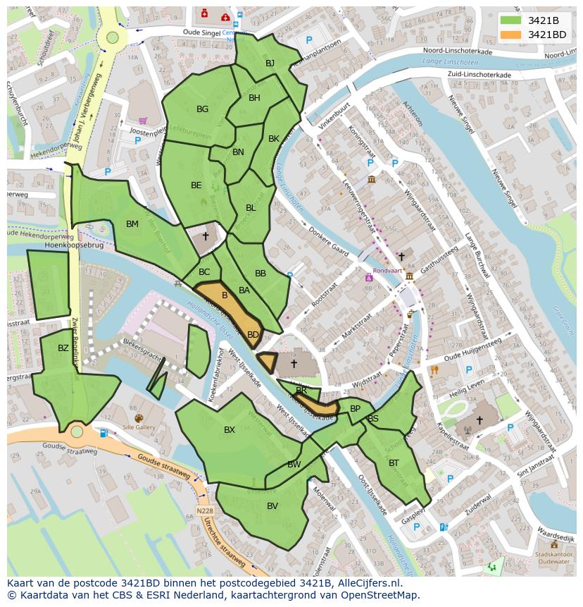 Afbeelding van het postcodegebied 3421 BD op de kaart.