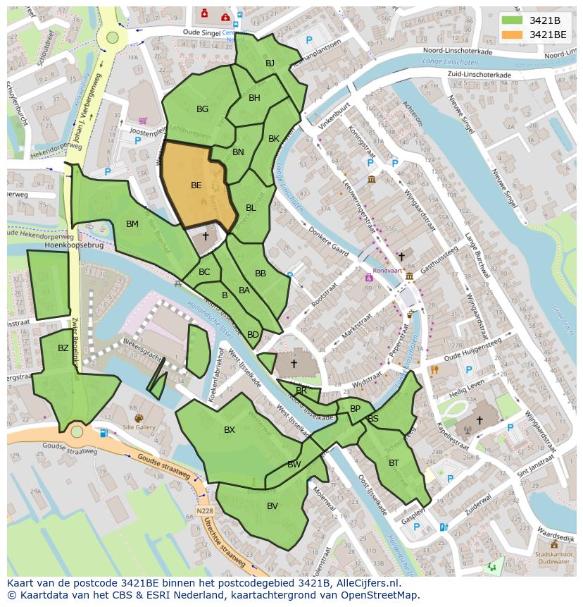Afbeelding van het postcodegebied 3421 BE op de kaart.