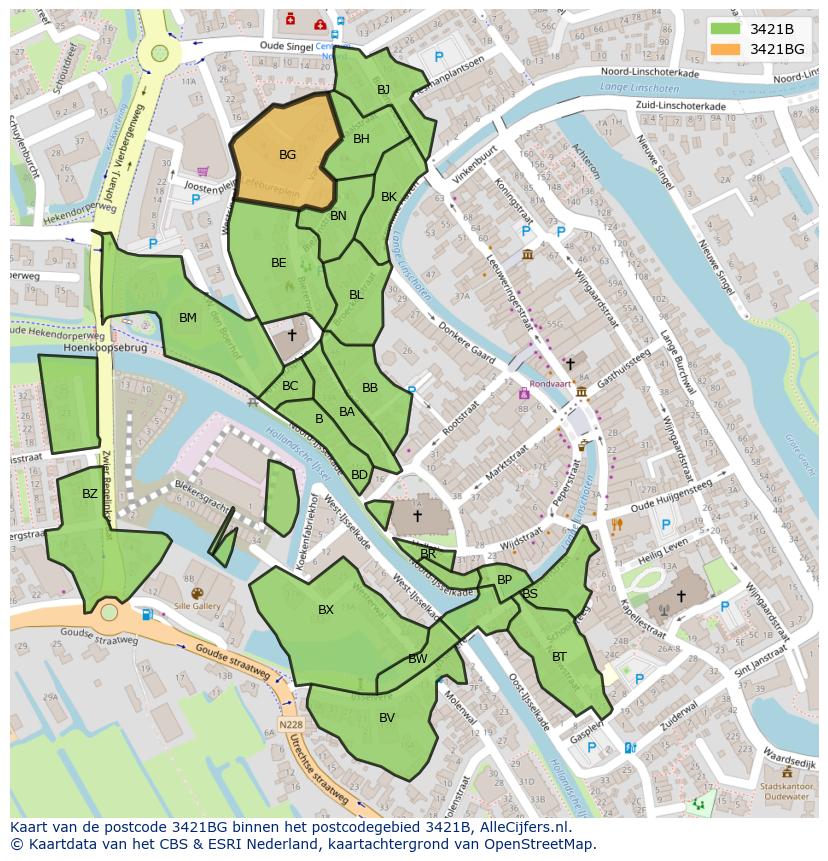 Afbeelding van het postcodegebied 3421 BG op de kaart.