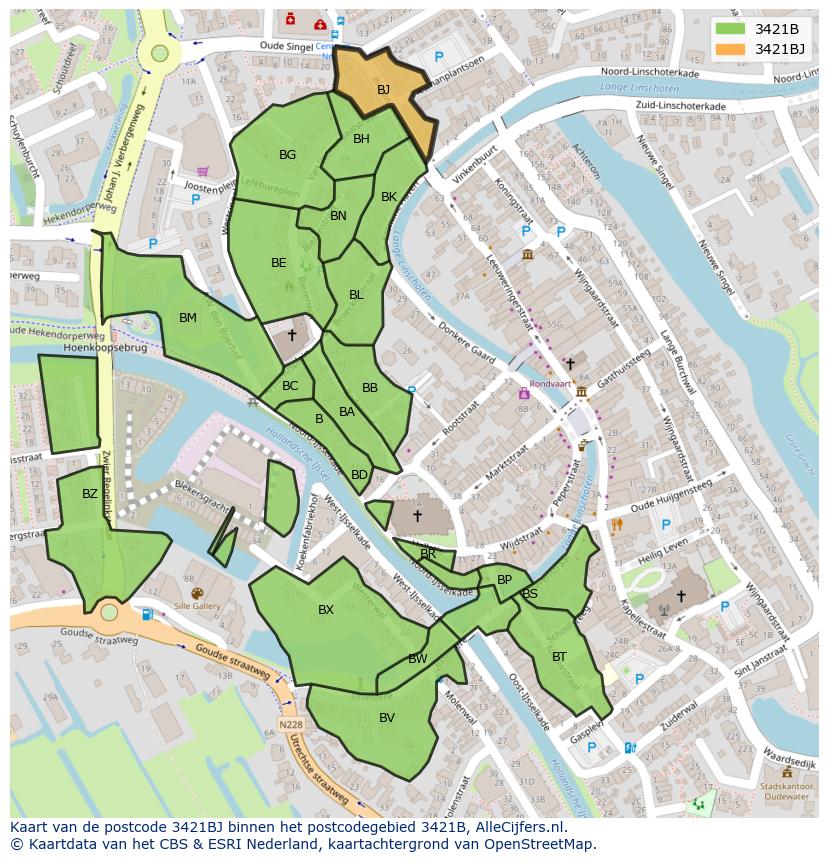 Afbeelding van het postcodegebied 3421 BJ op de kaart.
