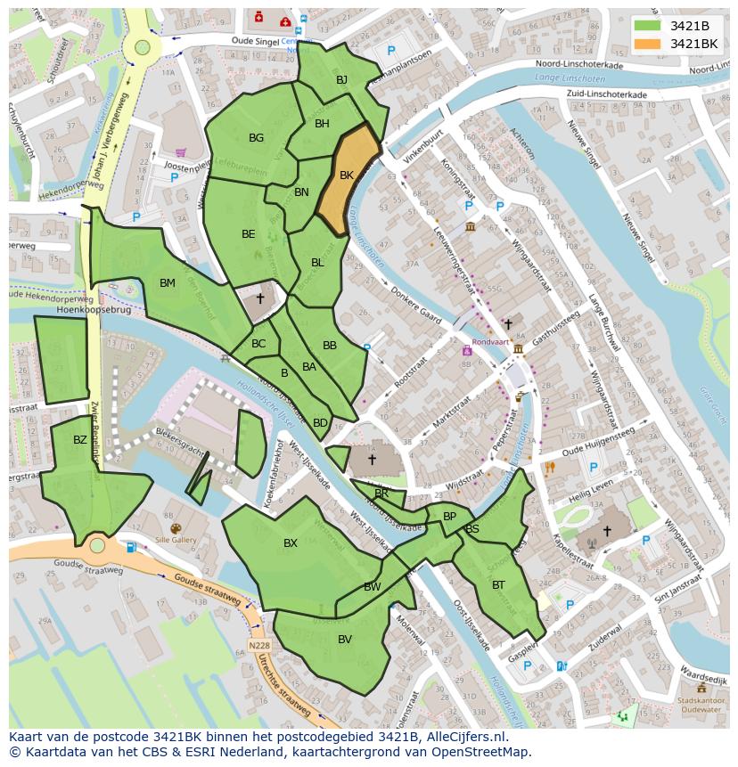 Afbeelding van het postcodegebied 3421 BK op de kaart.