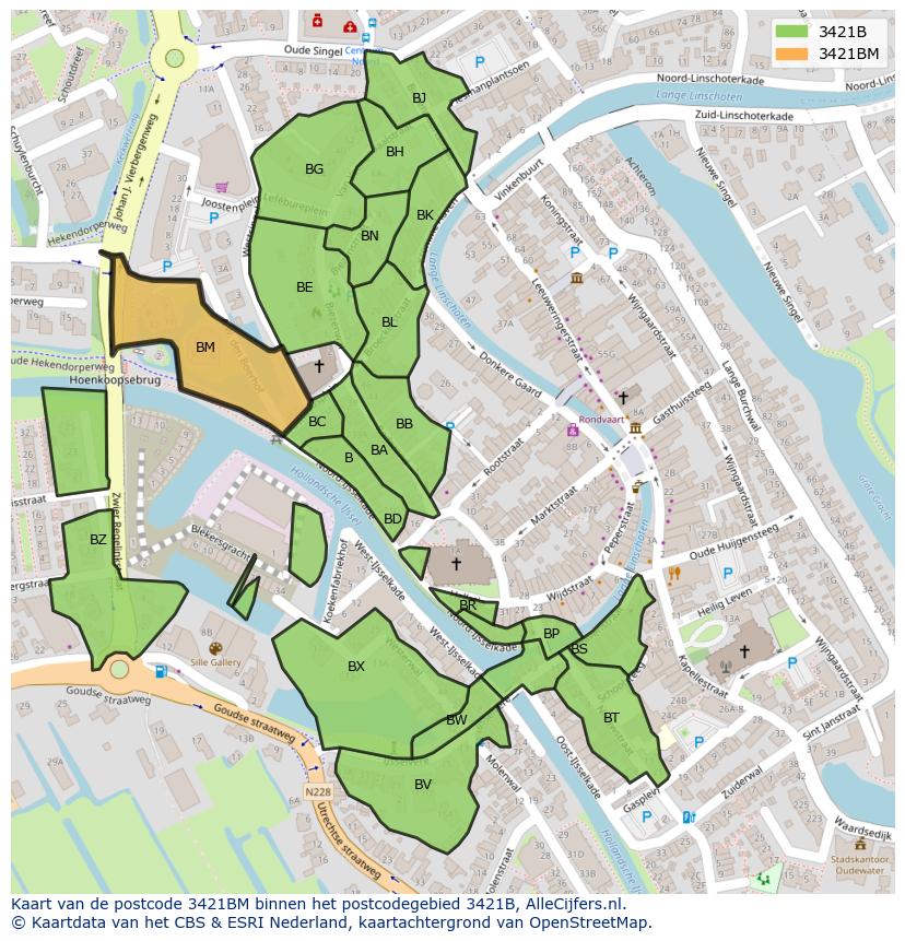 Afbeelding van het postcodegebied 3421 BM op de kaart.
