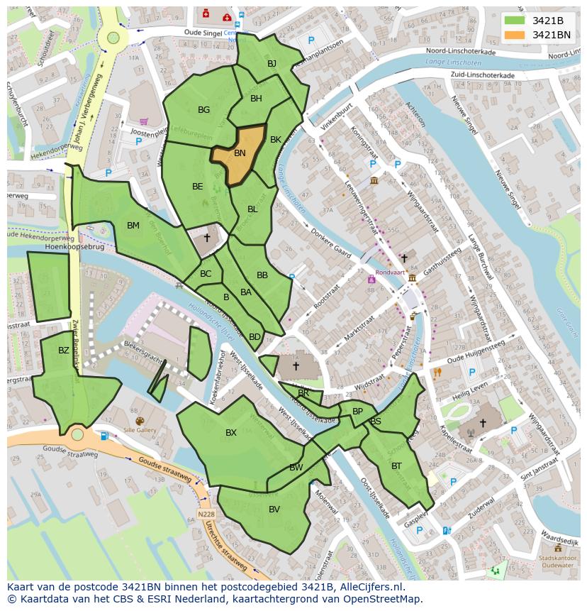 Afbeelding van het postcodegebied 3421 BN op de kaart.
