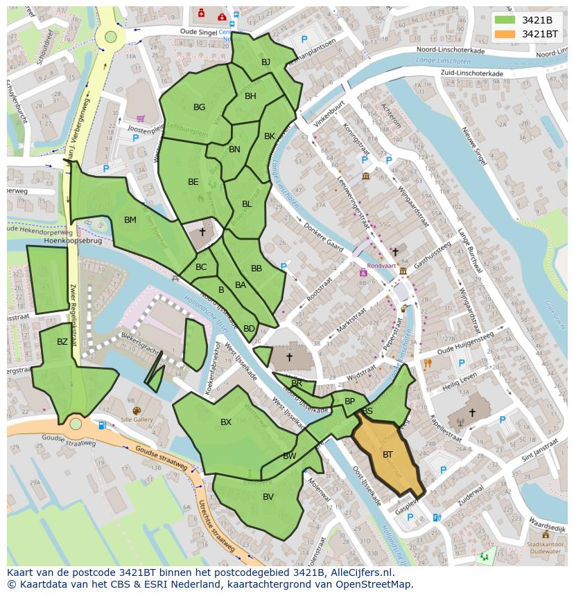 Afbeelding van het postcodegebied 3421 BT op de kaart.