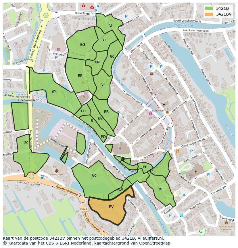 Afbeelding van het postcodegebied 3421 BV op de kaart.