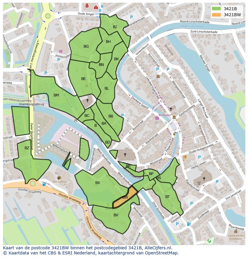 Afbeelding van het postcodegebied 3421 BW op de kaart.