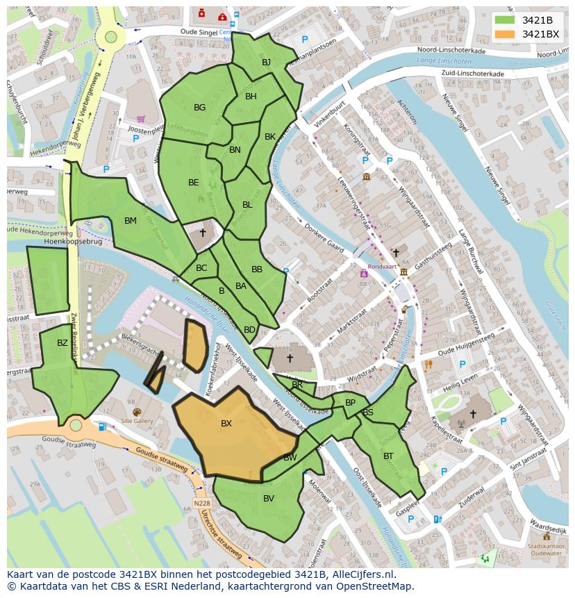 Afbeelding van het postcodegebied 3421 BX op de kaart.