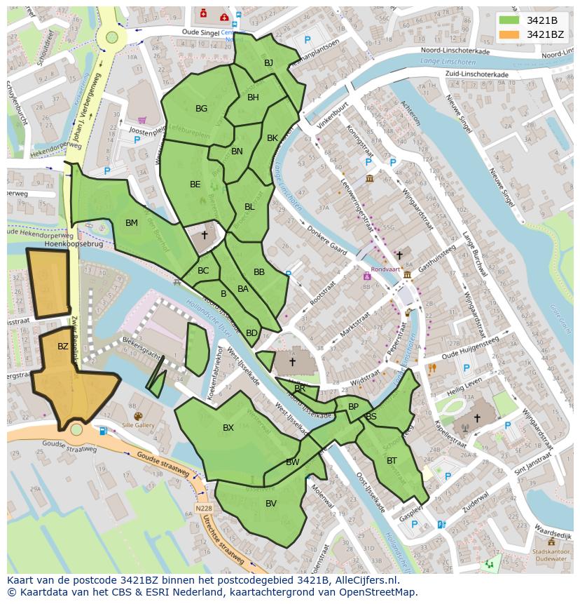 Afbeelding van het postcodegebied 3421 BZ op de kaart.