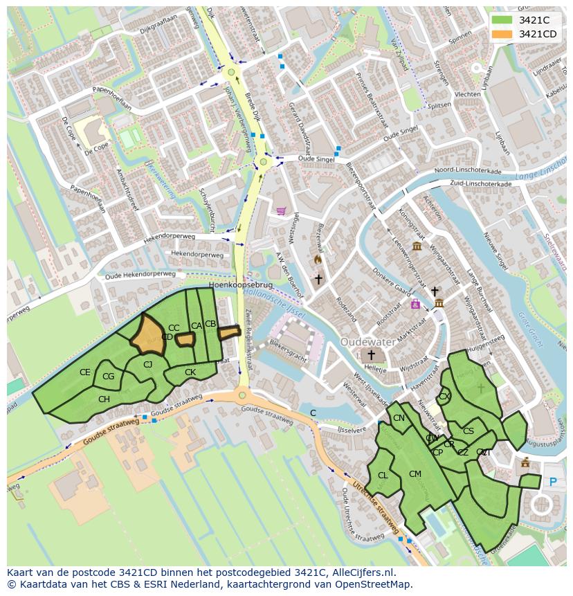 Afbeelding van het postcodegebied 3421 CD op de kaart.