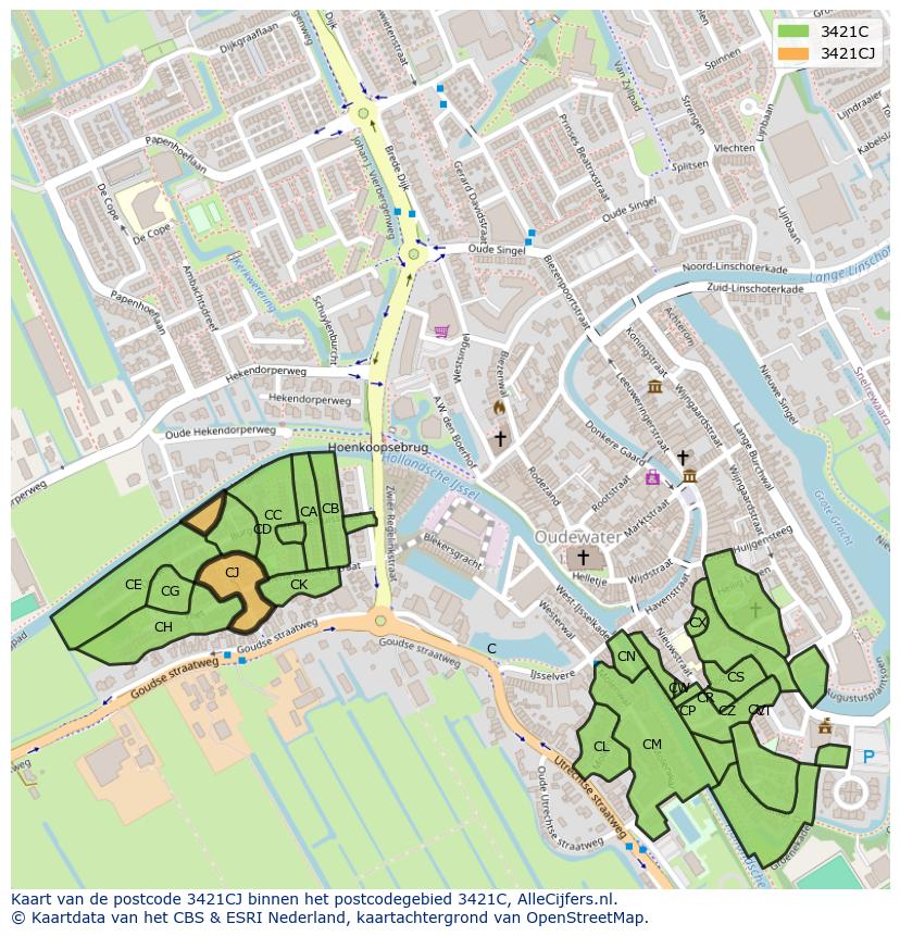 Afbeelding van het postcodegebied 3421 CJ op de kaart.