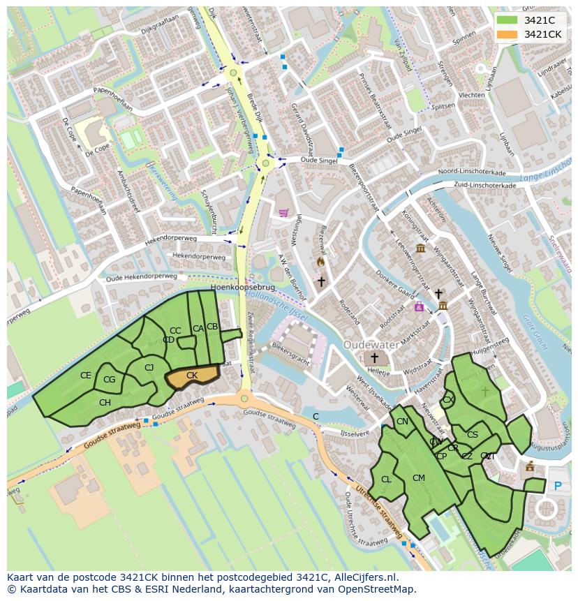 Afbeelding van het postcodegebied 3421 CK op de kaart.