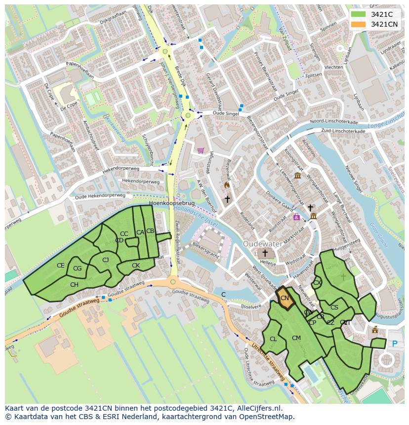 Afbeelding van het postcodegebied 3421 CN op de kaart.