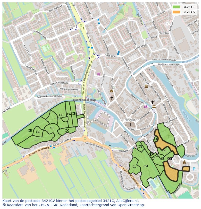 Afbeelding van het postcodegebied 3421 CV op de kaart.