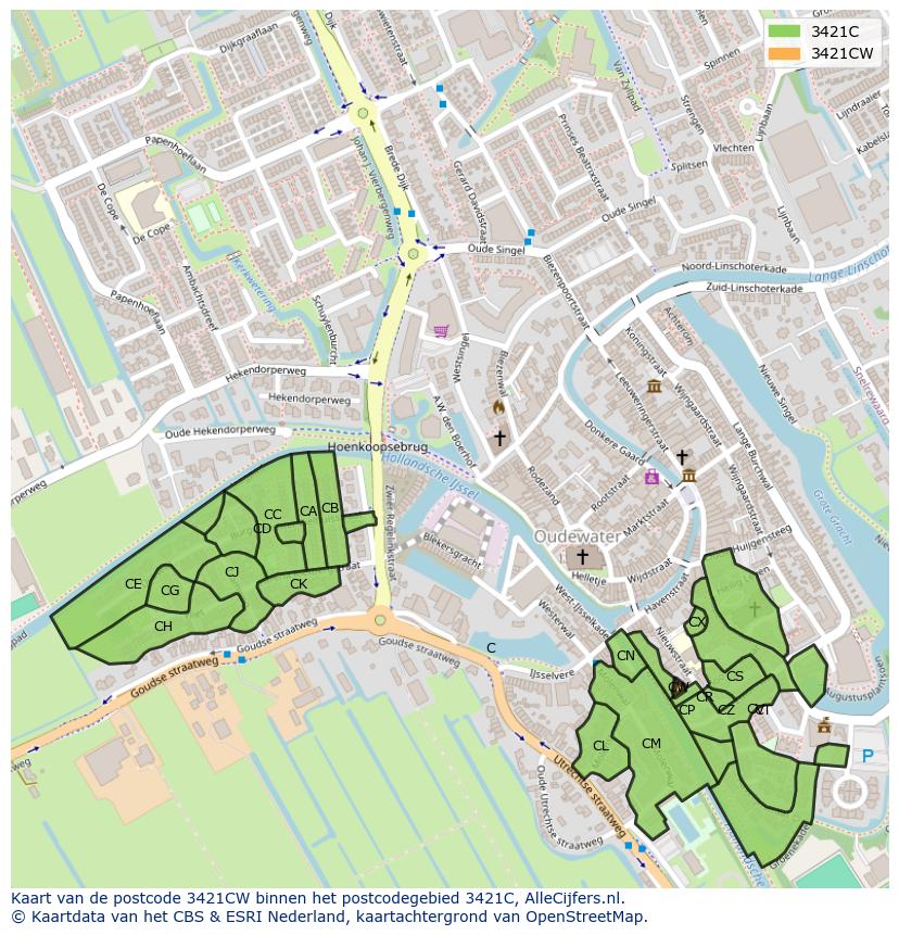 Afbeelding van het postcodegebied 3421 CW op de kaart.