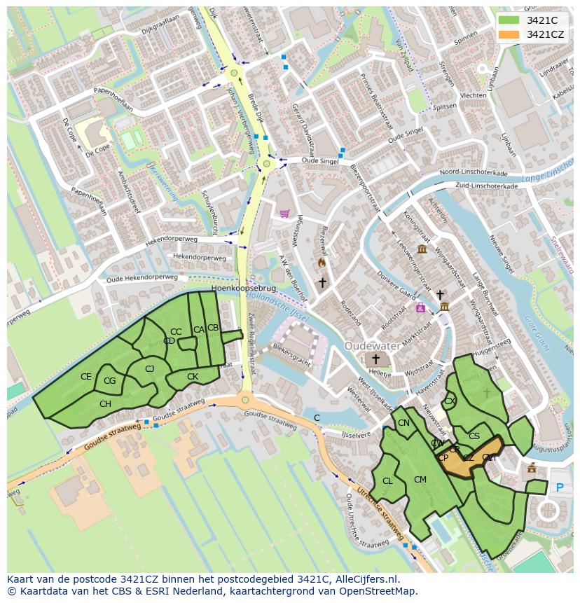 Afbeelding van het postcodegebied 3421 CZ op de kaart.