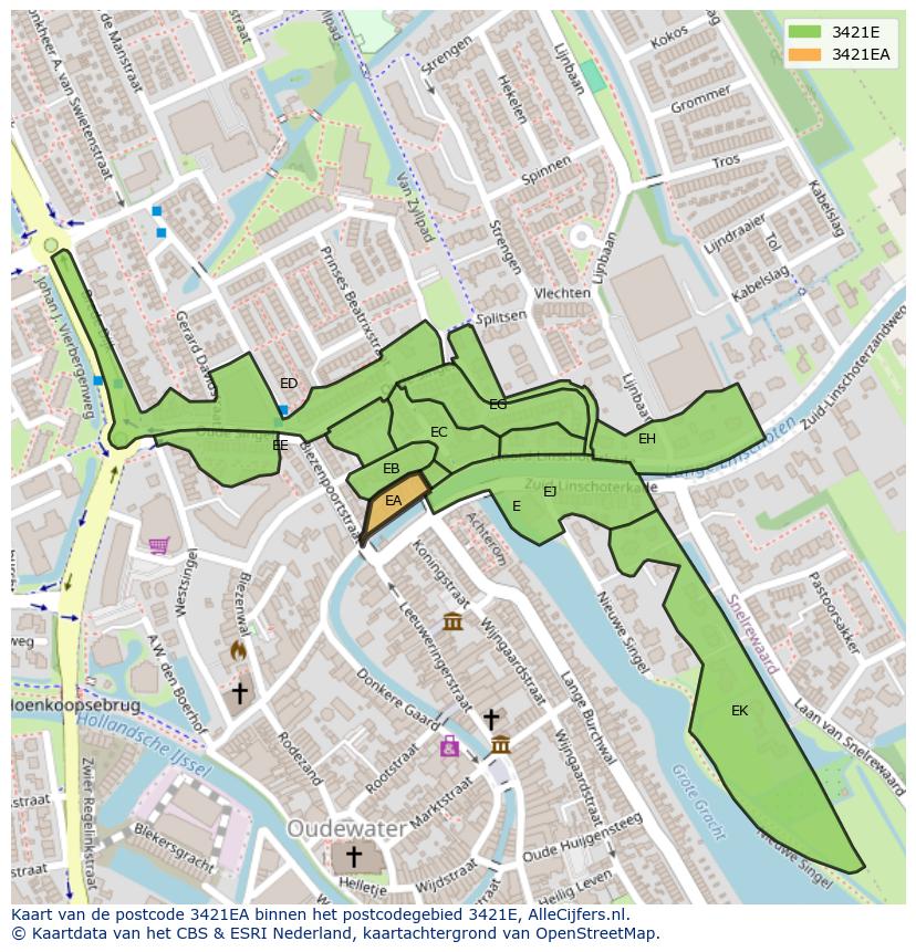 Afbeelding van het postcodegebied 3421 EA op de kaart.