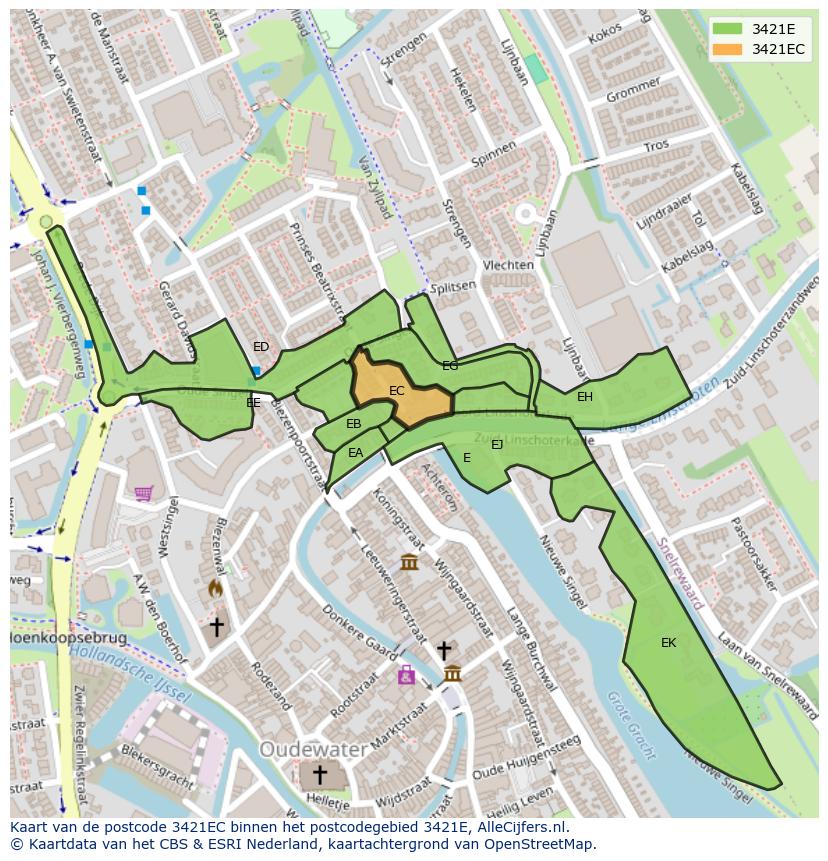 Afbeelding van het postcodegebied 3421 EC op de kaart.