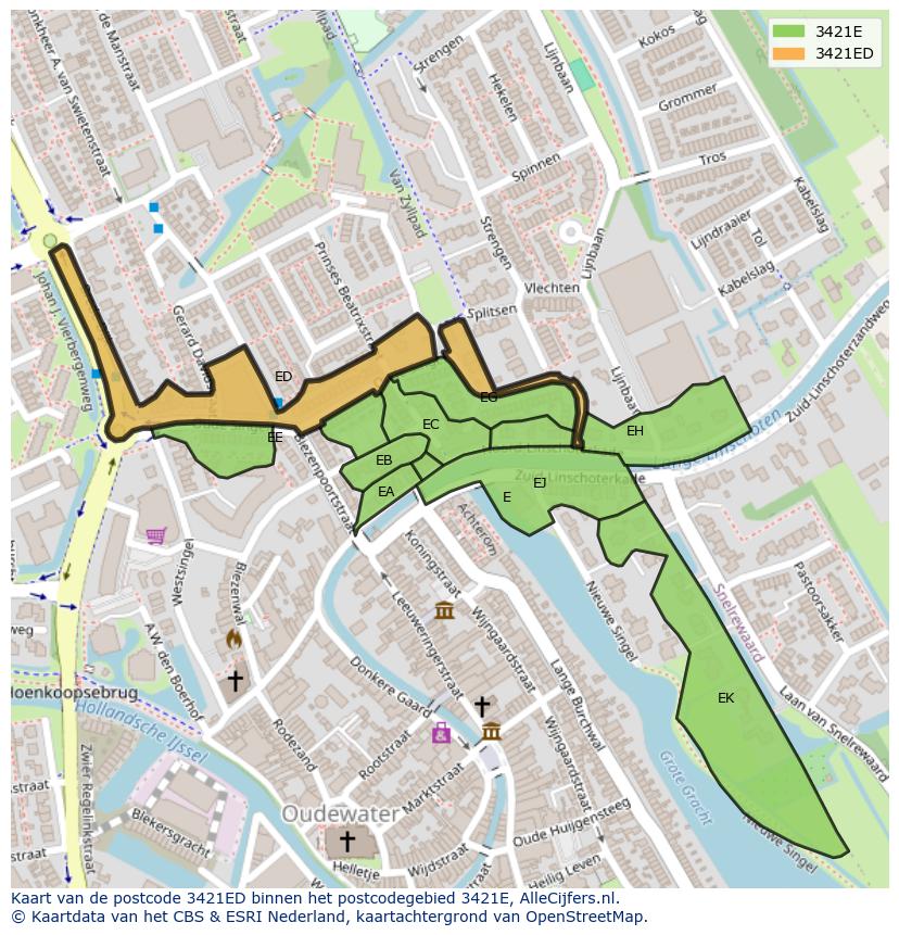 Afbeelding van het postcodegebied 3421 ED op de kaart.