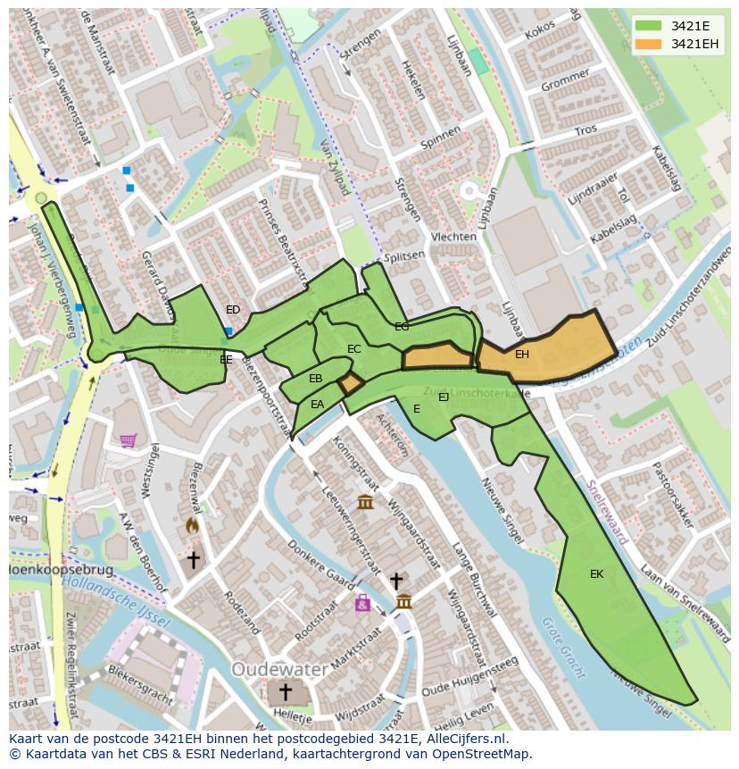 Afbeelding van het postcodegebied 3421 EH op de kaart.