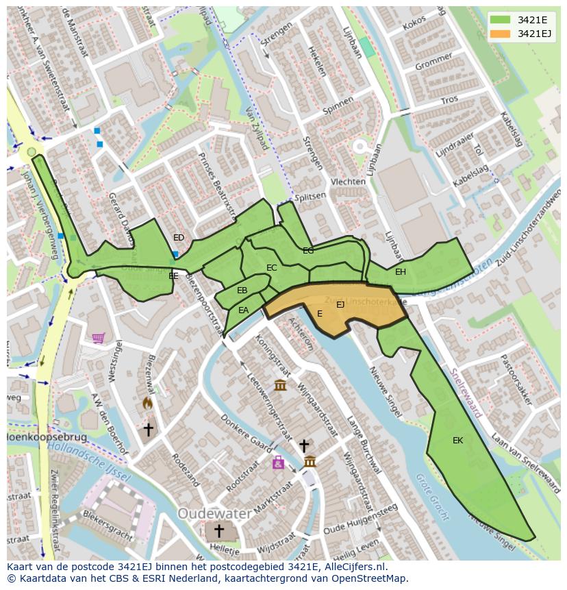 Afbeelding van het postcodegebied 3421 EJ op de kaart.