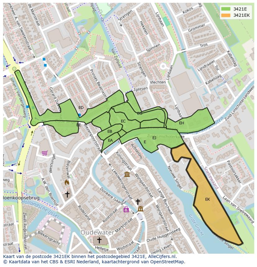 Afbeelding van het postcodegebied 3421 EK op de kaart.