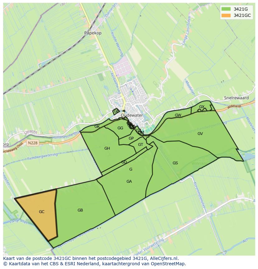 Afbeelding van het postcodegebied 3421 GC op de kaart.