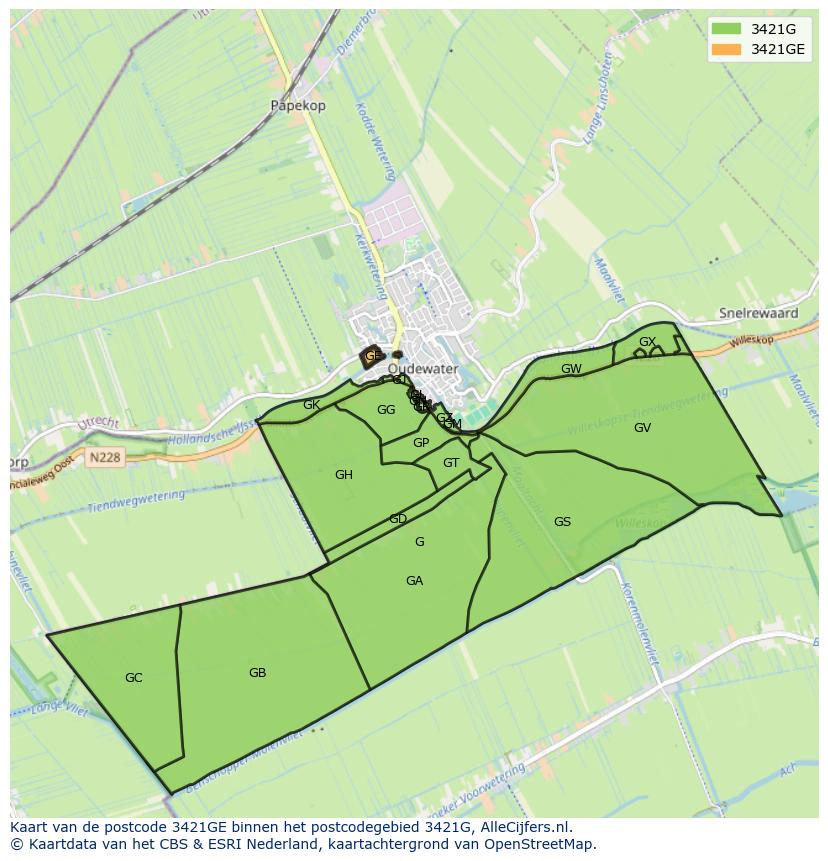 Afbeelding van het postcodegebied 3421 GE op de kaart.