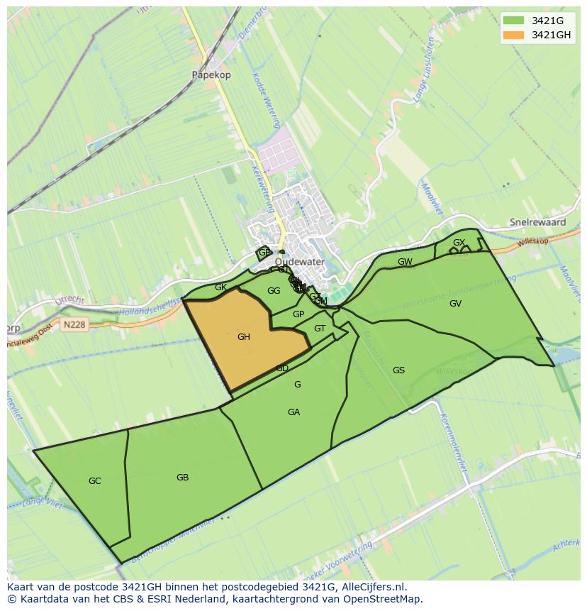 Afbeelding van het postcodegebied 3421 GH op de kaart.