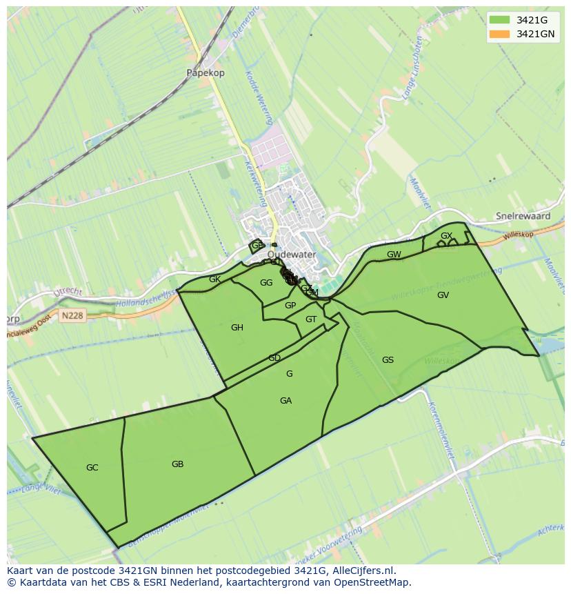 Afbeelding van het postcodegebied 3421 GN op de kaart.