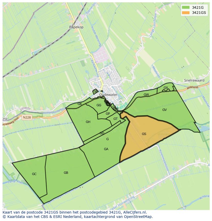 Afbeelding van het postcodegebied 3421 GS op de kaart.