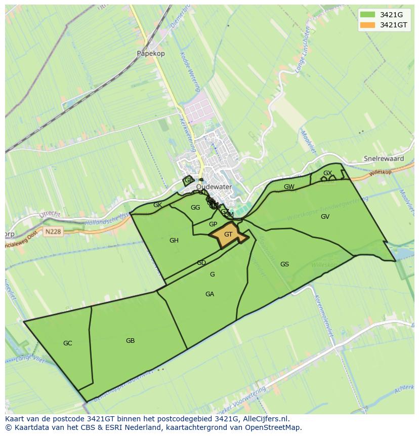 Afbeelding van het postcodegebied 3421 GT op de kaart.