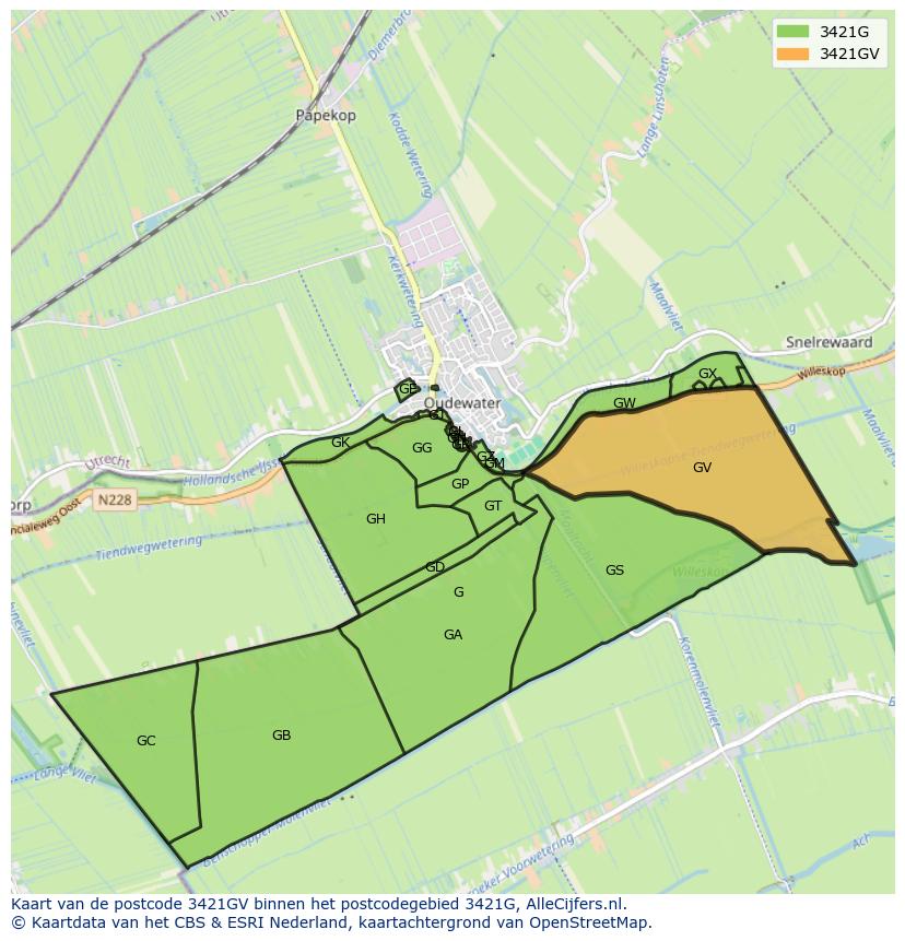 Afbeelding van het postcodegebied 3421 GV op de kaart.